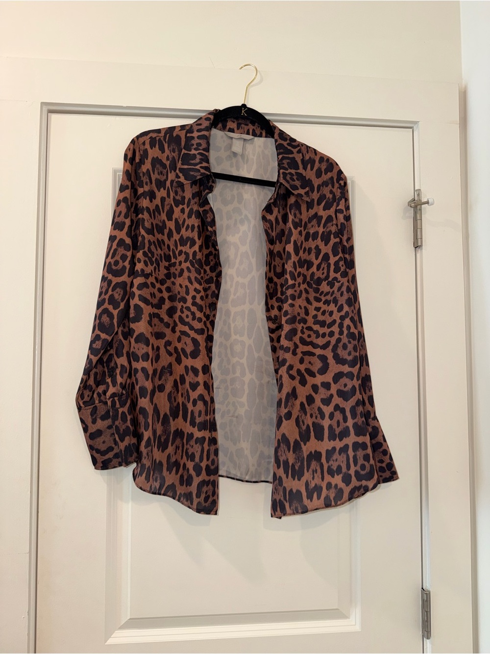 H&M Leopard Print Button-Up Blouse - Brown & Black